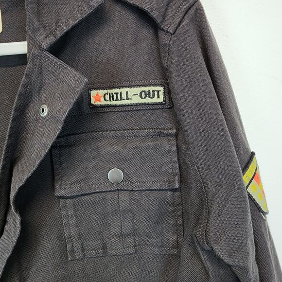 Chaser Military Jacket Size M Black Canvas Embroidered Patches Moto Punk Biker - Picture 9 of 16